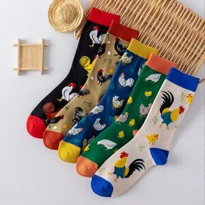 5 pairs of chicken pattern print Women's socks,